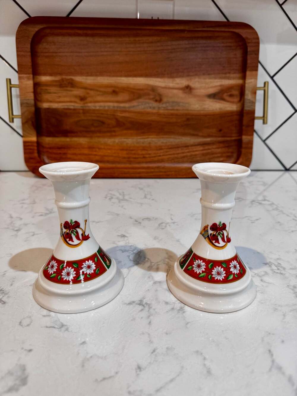 Charlton Hall by Kobe Christmas candlestick holders made in Japan vintage